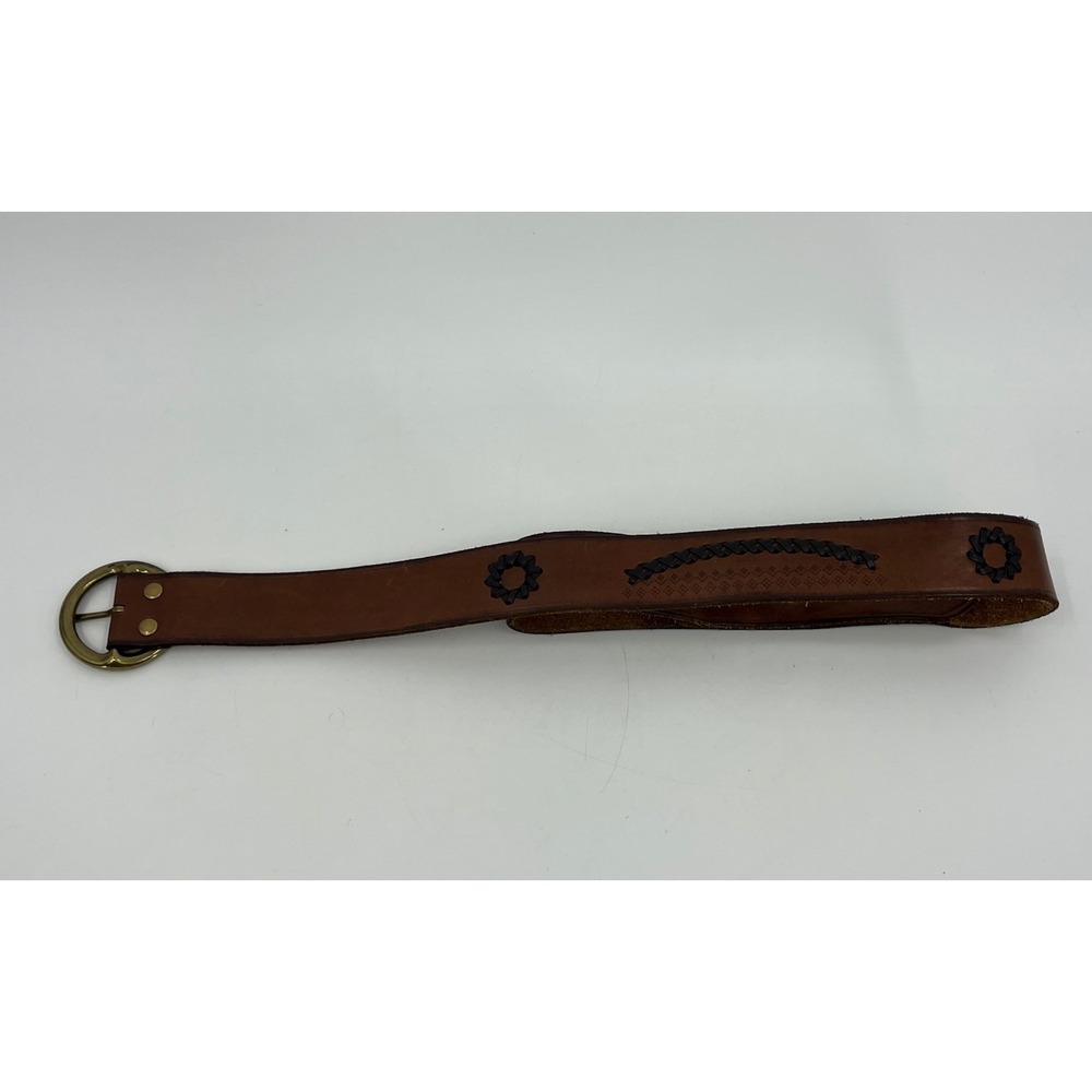 Y2K Mossimo Supply Co Brown Genuine Leather Stitched Tooled Belt Women's XL Boho